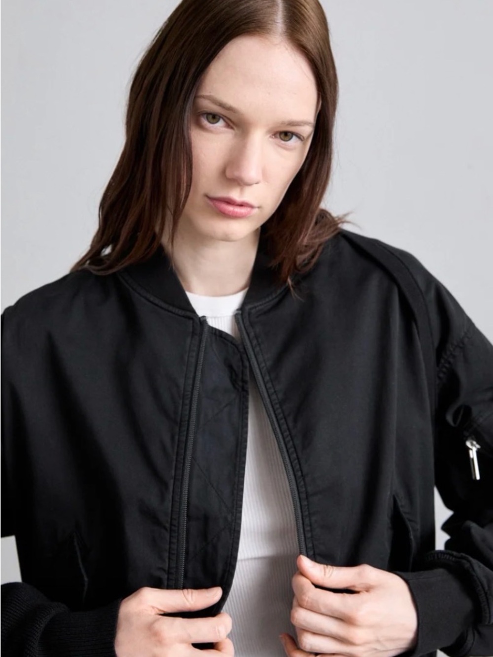 Helmut Lang Black Bomber Jacket with Zip Detail